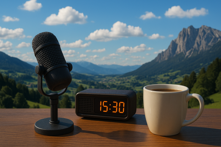 a microphone and a cup of coffee on a table